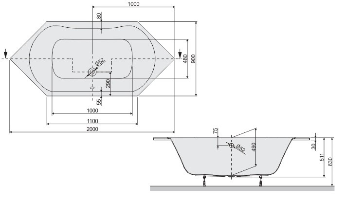 Sanplast Luxo WgK/LUXO wanna sześciokątna 200x90 biały 610370055001000