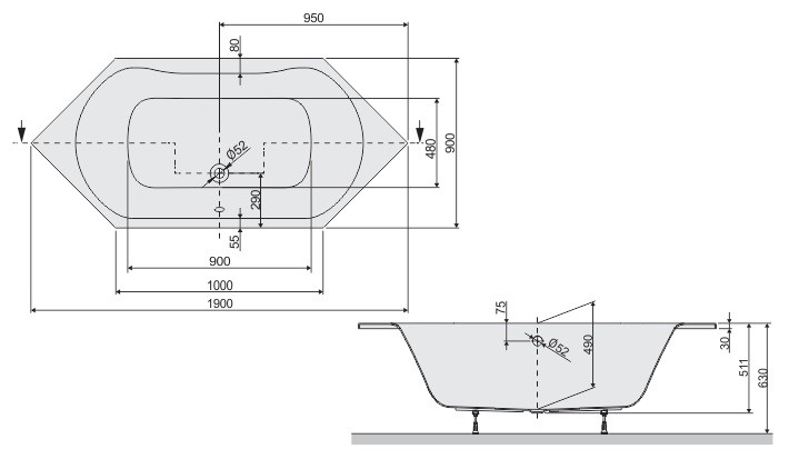 Sanplast Luxo WgK/LUXO wanna sześciokątna 190x90 biały 610370052001000