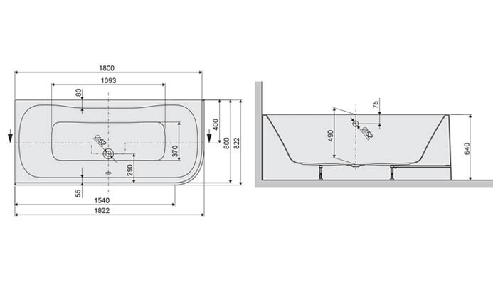 Sanplast Luxo WALkpl/LUXO wanna asymetryczna lewa z obudową 180x80 biały 610370022001000
