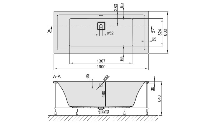 Sanplast Space Line WP/SPACE wanna prostokątna ze stelażem i syfonem 190x80 biały 610100036001000