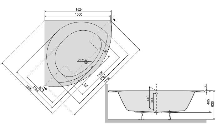 Sanplast Prestige WS/PR wanna narożna 150x150 biały 610070035001000