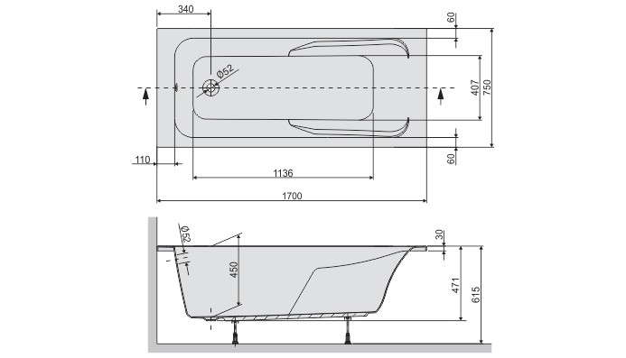 Sanplast Modesta WP/MO wanna prostokątna 170x75 biały 610340017001000
