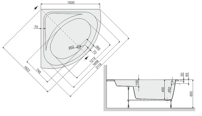Sanplast Free Line WS/FREE wanna narożna 150x150 biały 610040035101000