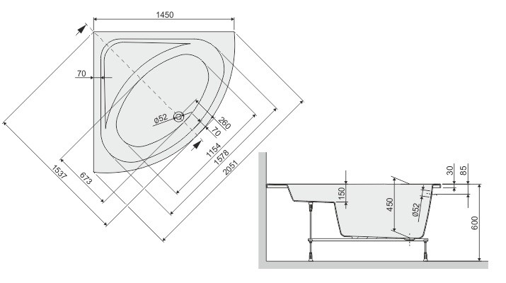 Sanplast Free Line WS/FREE wanna narożna 145x145 biały 610040034101000