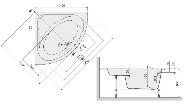 Sanplast Free Line WS/FREE wanna narożna 140x140 biały 610040033101000