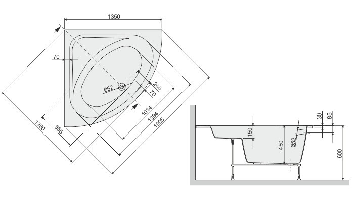 Sanplast Free Line WS/FREE wanna narożna 135x135 biały 610040032101000