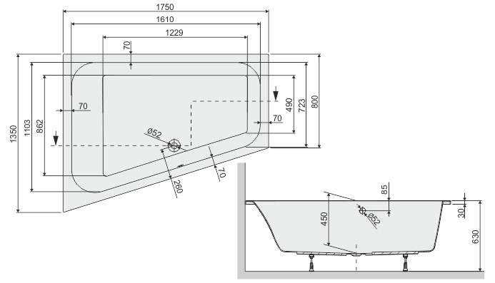 Sanplast Free Line WTL/FREE wanna asymetryczna lewa 175x135 biały 610040132001000