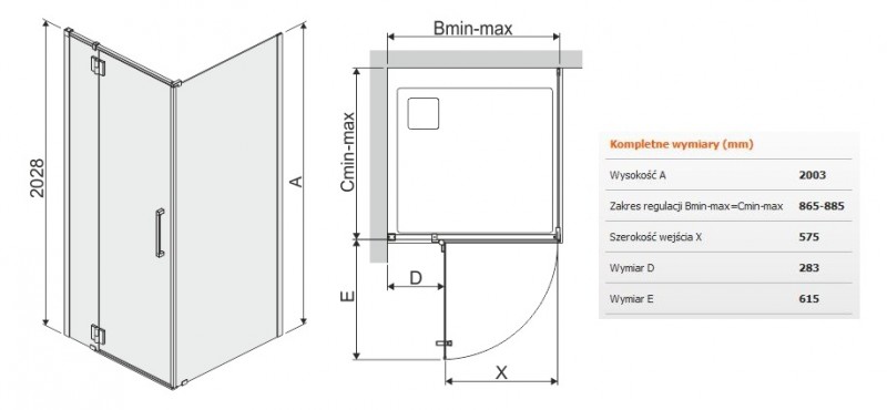 Sanplast Space Line KNDJ2L/SPACE kabina kwadratowa 90x90 drzwi lewe + ścianka stała chrom przeźroczysta 600100104042401