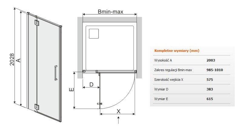 Sanplast Space Line DJ2L/SPACE drzwi skrzydłowe lewe 100 cm chrom przeźroczysta 600100166042401