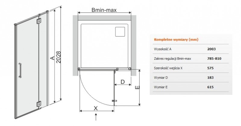 Sanplast Space Line DJ2P/SPACE drzwi skrzydłowe prawe 80 cm chrom przeźroczysta 600100163042401