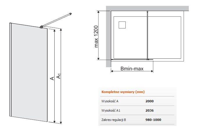 Sanplast Space Wall P/SPACEWALL kabina typu WalkIn 100 cm chrom przeźroczysta 600320214042401