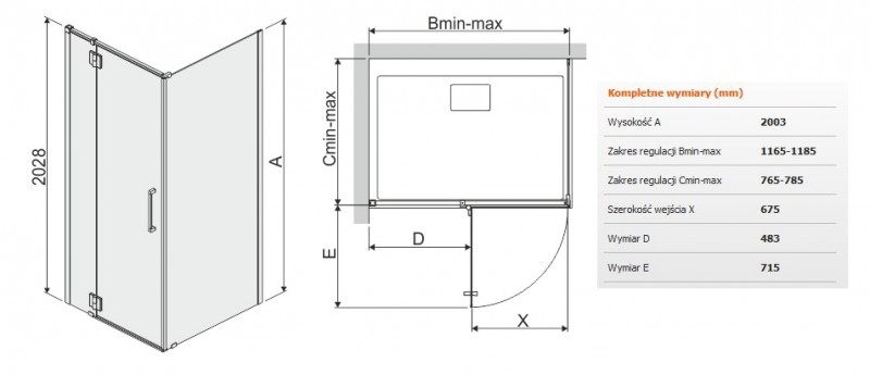 Sanplast Space Line KNDJ2L/SPACE kabina prostokątna 120x80 drzwi lewe 120 + ścianka stała 80 chrom przeźroczysta 600100117042401
