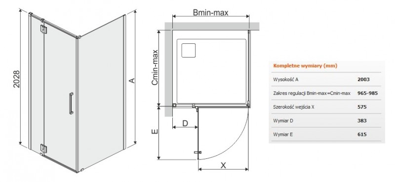 Sanplast Space Line KNDJ2L/SPACE kabina kwadratowa 100x100 drzwi lewe + ścianka stała chrom przeźroczysta 600100106042401
