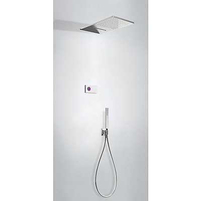 Tres Study Exclusive Shower Technology elektroniczny zestaw termostatyczny z deszczownicą ścienną 55x28 z kaskadą kompletny biały i chrom 092.863.08