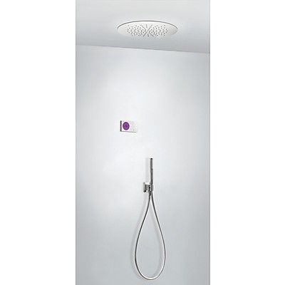 Tres Study Exclusive Shower Technology elektroniczny zestaw termostatyczny z deszczownicą sufitową 50x50 kompletny biały i chrom 092.865.57