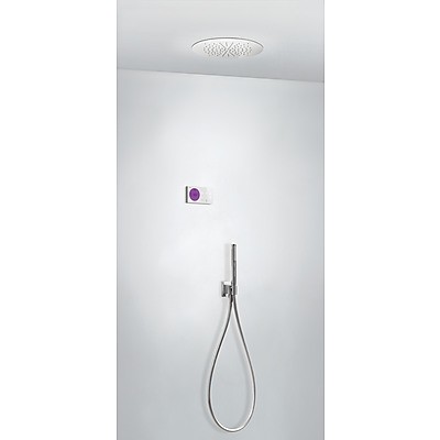 Tres Study Exclusive Shower Technology elektroniczny zestaw termostatyczny z deszczownicą sufitową 38x38 kompletny biały i chrom 092.865.55