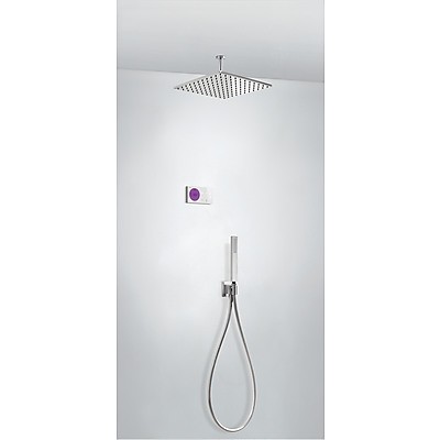 Tres Exclusive Shower Technology elektroniczny zestaw termostatyczny z deszczownicą 30x30 kompletny biały i chrom 092.865.64