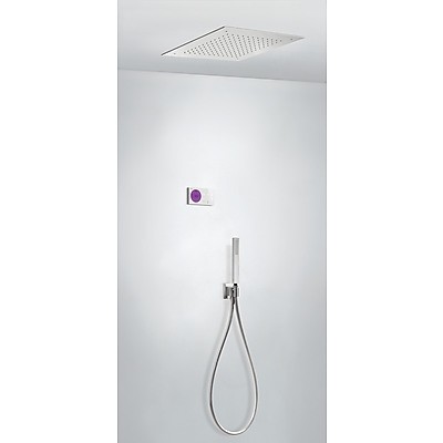 Tres Exclusive Shower Technology elektroniczny zestaw termostatyczny z deszczownicą sufitową 50x50 kompletny biały i chrom 092.865.61