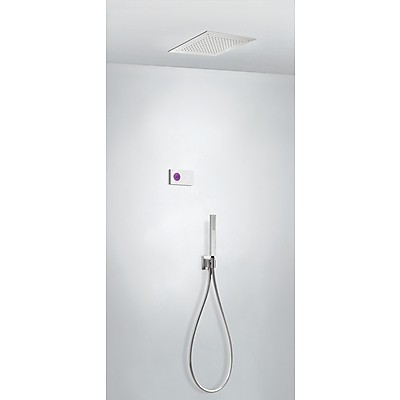 Tres Exclusive Shower Technology elektroniczny zestaw termostatyczny z deszczownicą sufitową 38x38 kompletny biały i chrom 092.865.52