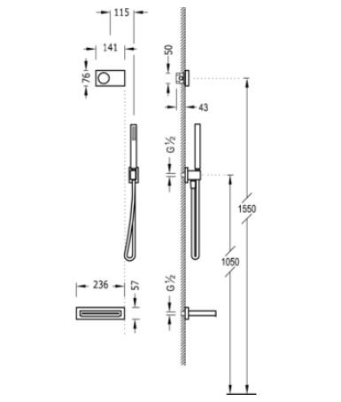 Tres Study Exclusive Shower Technology elektroniczny zestaw termostatyczny z wylewką kaskadową kompletny biały i chrom 092.865.56