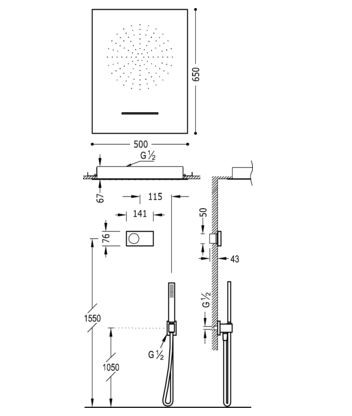Tres Study Exclusive Shower Technology elektroniczny zestaw termostatyczny z deszczownicą sufitową 65x50 z kaskadą kompletny biały i chrom 092.863.04