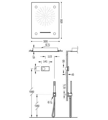 Tres Study Exclusive Shower Technology elektroniczny zestaw termostatyczny z deszczownicą sufitową 65x50 z chromoterpią i kaskadą kompletny biały i chrom 092.863.02