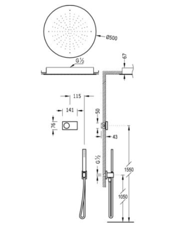 Tres Study Exclusive Shower Technology elektroniczny zestaw termostatyczny z deszczownicą sufitową 50x50 kompletny biały i chrom 092.865.57