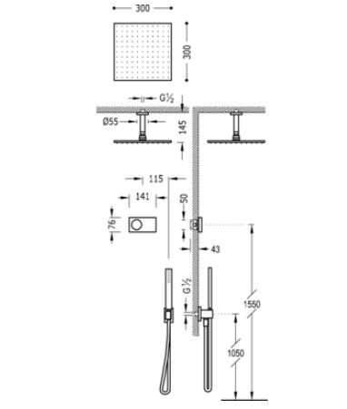 Tres Exclusive Shower Technology elektroniczny zestaw termostatyczny z deszczownicą 30x30 kompletny biały i chrom 092.865.64