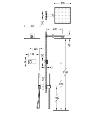 Tres Exclusive Shower Technology elektroniczny zestaw termostatyczny z deszczownicą 30x30 kompletny biały i chrom 092.865.63