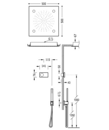 Tres Exclusive Shower Technology elektroniczny zestaw termostatyczny z deszczownicą sufitową 50x50 z chromoterapią kompletny biały i chrom 092.865.62