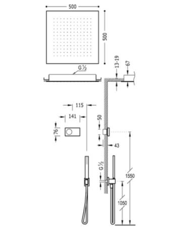 Tres Exclusive Shower Technology elektroniczny zestaw termostatyczny z deszczownicą sufitową 50x50 kompletny biały i chrom 092.865.61