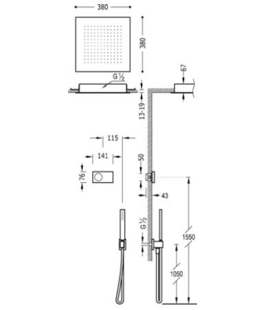 Tres Exclusive Shower Technology elektroniczny zestaw termostatyczny z deszczownicą sufitową 38x38 kompletny biały i chrom 092.865.52