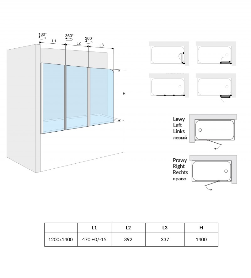 Excellent Axel Fliper parawan nawannowy prawy 120 cm Double Safe Glass przeźroczysty chrom KAAX.1309.1200.PR