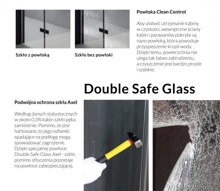 Excellent Axel Fliper parawan nawannowy lewy 120 cm Double Safe Glass przeźroczysty chrom KAAX.1309.1200.LE