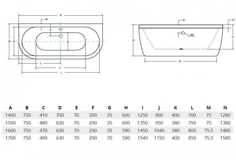 BESCO Vista wanna wolnostojąca przyścienna 140x75 kompozyt Gelcoat biały