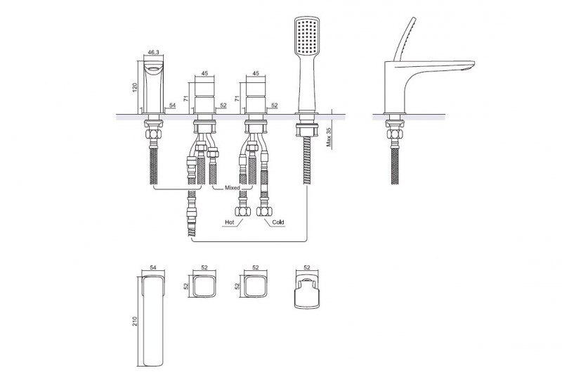Excellent Keria bateria wannowa 4-otworowa chrom AREX.2033CR