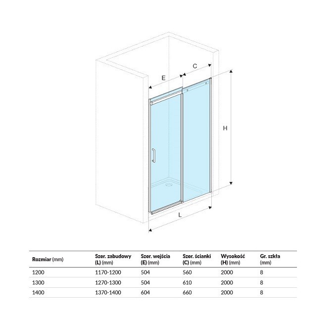 Excellent Rols drzwi do wnęki przesuwne 130 chrom przeźroczyste KAEX.2612.1300.LP