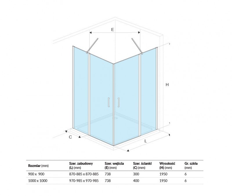 Excellent Mazo kabina kwadratowa 100x100 chrom przeźroczyste KAEX.3023.1010.1010.LP
