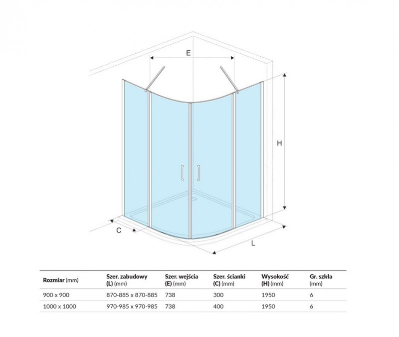 Excellent Mazo kabina półokrągła 100x100 chrom przeźroczyste KAEX.3001.1010.1010.LP