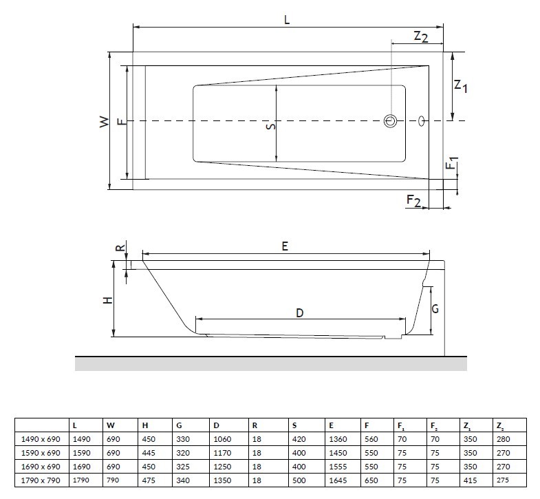 Excellent Wave Slim wanna prostokątna 150x70 biała WAEX.WAV15WHS