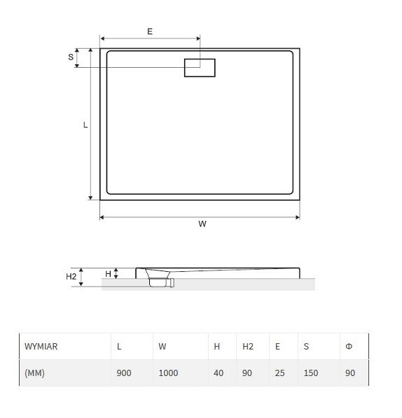 Excellent Zero brodzik prostokątny niski 100x90 akryl biały BREX.1203.100.090.WHN