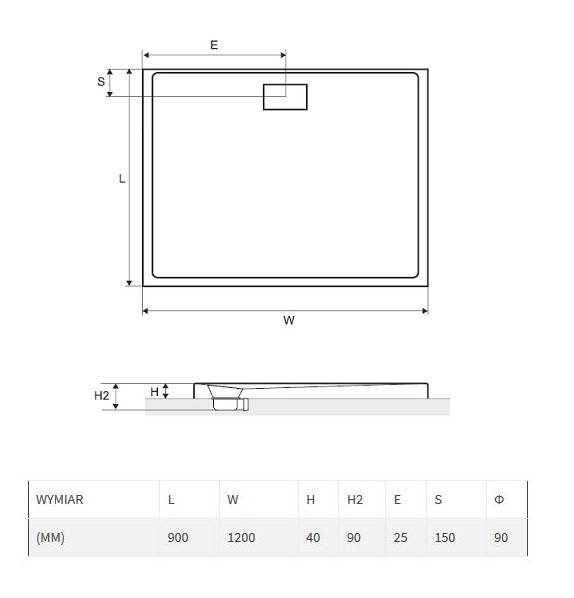 Excellent Zero brodzik prostokątny niski 120x90 akryl biały BREX.1203.120.090.WHN