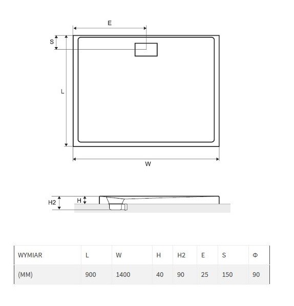 Excellent Zero brodzik prostokątny niski 140x90 akryl biały BREX.1203.140.090.WHN