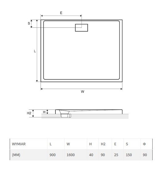 Excellent Zero brodzik prostokątny niski 160x90 akryl biały BREX.1203.160.090.WHN