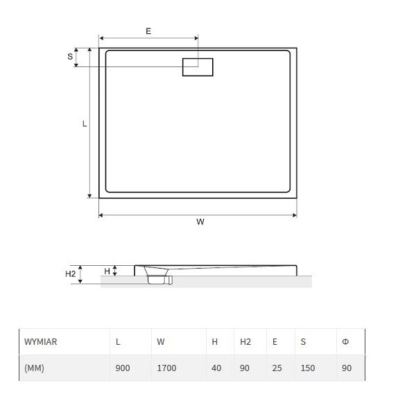 Excellent Zero brodzik prostokątny niski 170x90 akryl biały BREX.1203.170.090.WHN