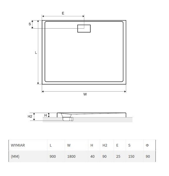 Excellent Zero brodzik prostokątny niski 180x90 akryl biały BREX.1203.180.090.WHN