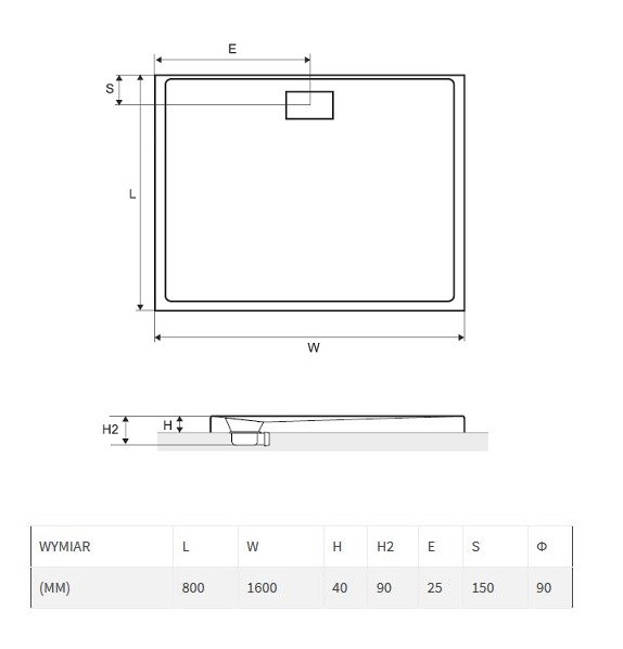 Excellent Zero brodzik prostokątny niski 160x80 akryl biały BREX.1203.160.080.WHN