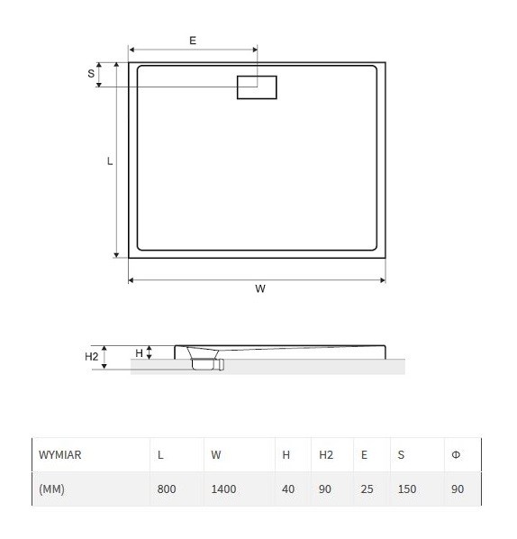 Excellent Zero brodzik prostokątny niski 140x80 akryl biały BREX.1203.140.080.WHN