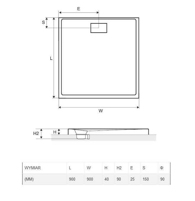 Excellent Zero brodzik kwadratowy niski 90x90 akryl biały BREX.1202.090.090.WHN