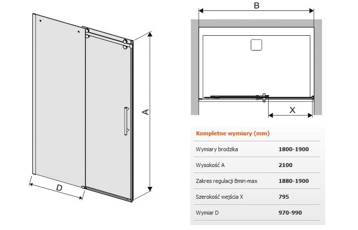 Sanplast Altus D2/ALTIIa drzwi suwane 180190 cm chrom połysk przeźroczyste 600121158142401